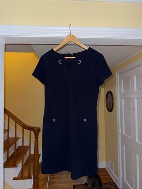 Tommy Hilfiger Navy Short-Sleeve Shift Dress with Grommet Detail